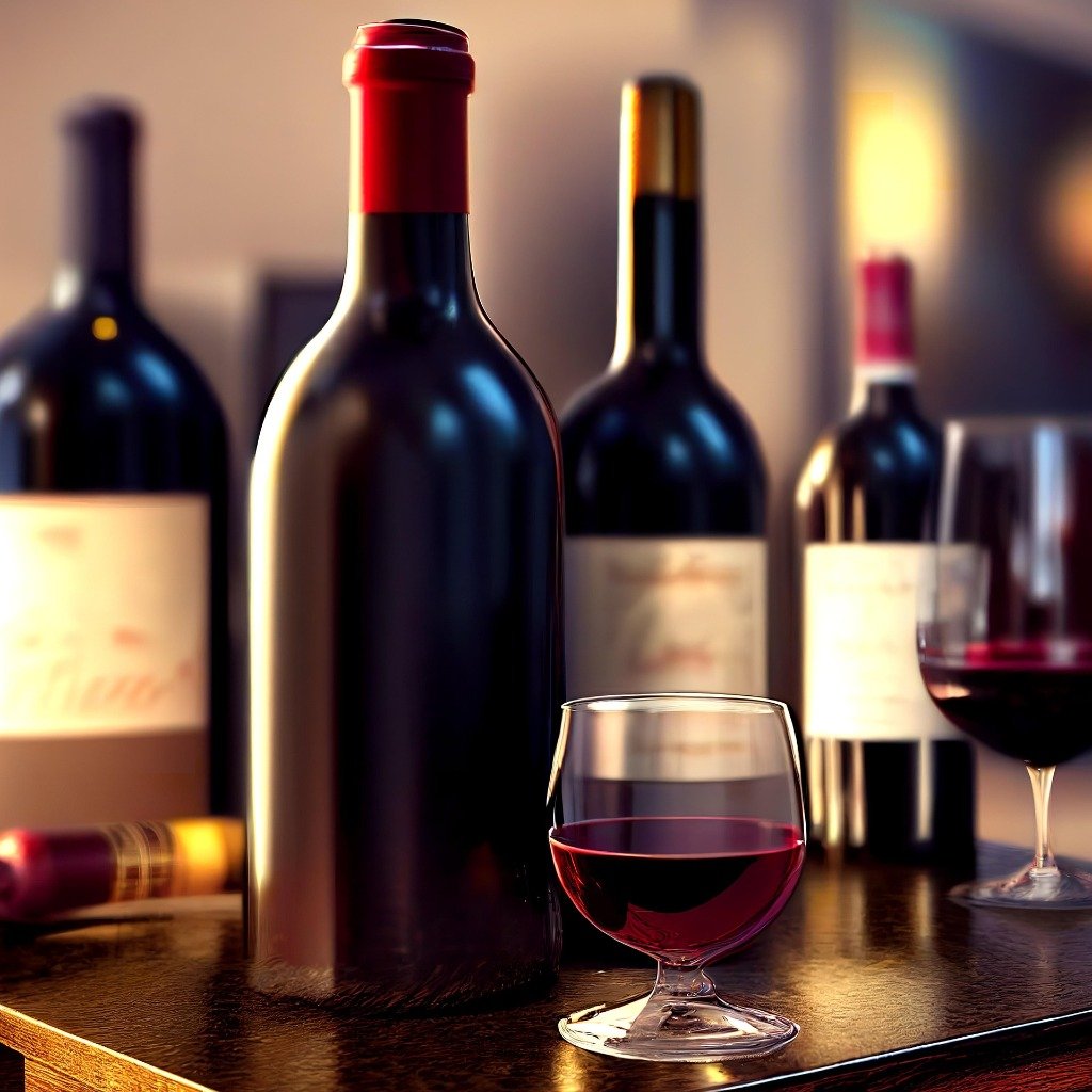 Red wine bottle and glasses at tasting table at Madhuloka Bangalore